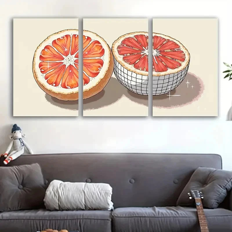 3pcs Grapefruit Slice Modern Abstract Art Wall Art Set Canvas Framed 60x90cm - High Quality Print 100% Australian Made Wall Canvas Ready to Hang