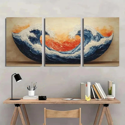 3pcs Ocean Waves Ukiyo-E Style Japanese Perfect Wall Art Set Canvas Framed 60x90cm - High Quality Print 100% Australian Made Wall Canvas Ready to Hang