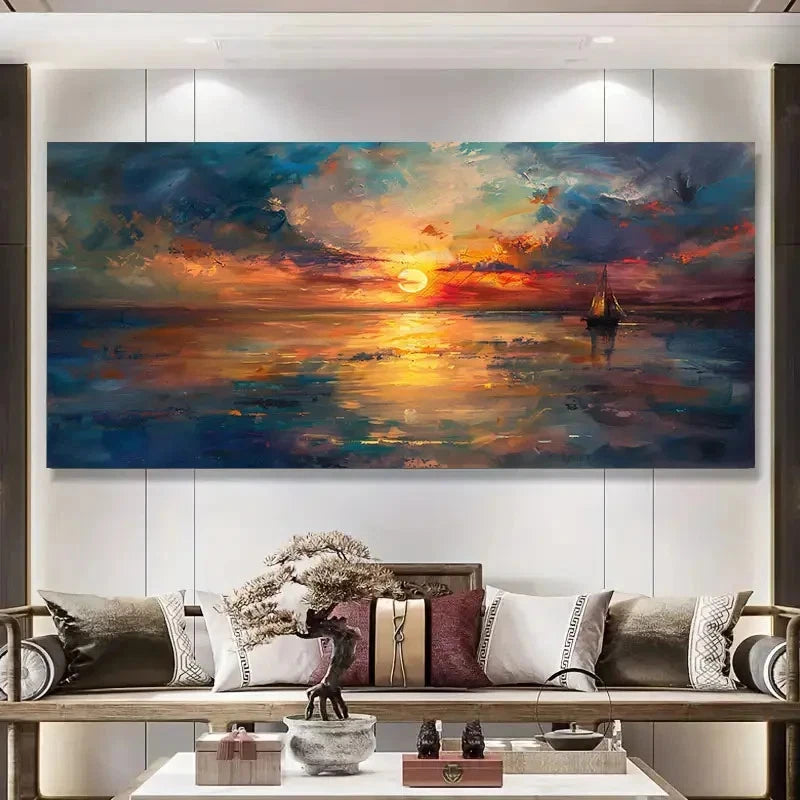 Retro Sunset Color Landscape Wall Art Canvas Office Home Room Framed 120x60cm