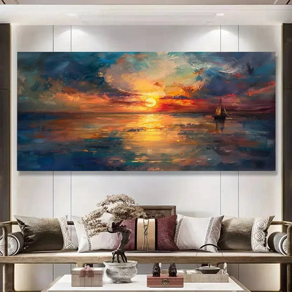 Retro Sunset Color Landscape Wall Art Canvas Office Home Room Framed 120x60cm