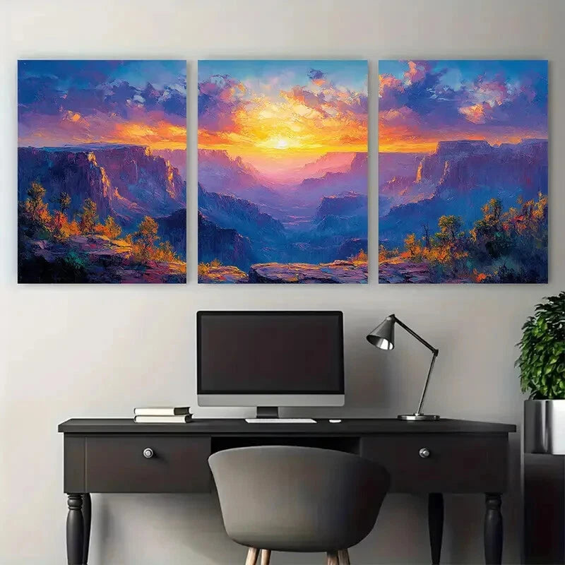 3pcs Sunset Canyon Nature Mountain Landscape Metal Print Ready to Hang Art - Bella Home Decor
