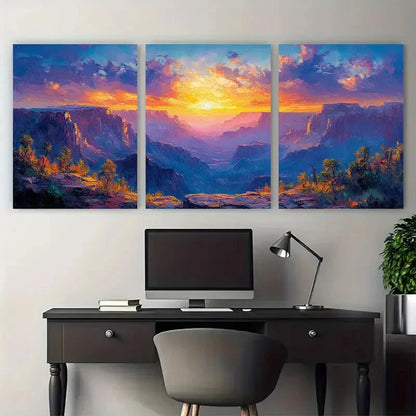 3pcs Sunset Canyon Nature Mountain Landscape Metal Print Ready to Hang Art - Bella Home Decor