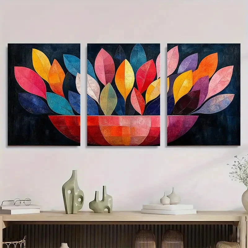 3pcs Colorful Abstract Floral Design Metal Print Ready to Hang Art - Bella Home Decor
