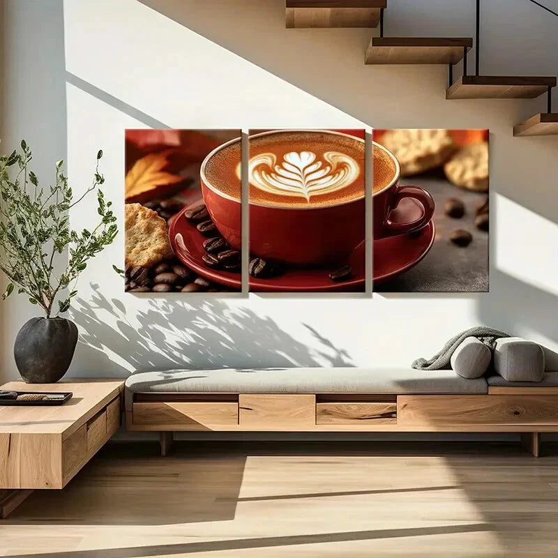 3pcs Artistic Coffee Latte Art Warm Beverage Metal Print Ready to Hang Art - Bella Home Decor