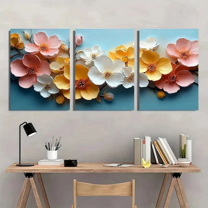 3pcs Pastel Pink Yellow White Blossoms Metal Print Ready to Hang Art - Bella Home Decor