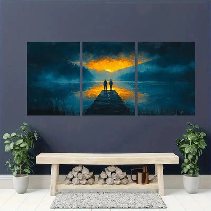 3pcs Dockside Silhouettes Serene Nature Scene Metal Print Ready to Hang Art - Bella Home Decor