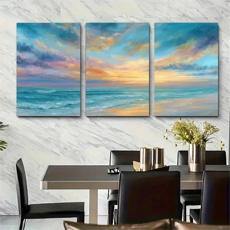 3pcs Sunrise Beach Waves Reflection Sand Perfect Wall Art Set Canvas Framed 50x70cm - High Quality Print 100% Australian Made Wall Canvas Ready to Hang