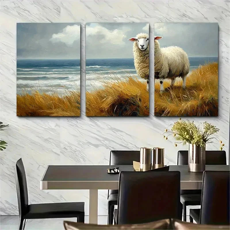 3pcs Ireland Oil Painting Sheep S  Wall Art Set Canvas Framed 60x90cm - High Quality Print 100% Australian Made Wall Canvas Ready to Hang