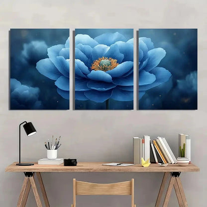 3pcs Light Blue Peony Flower Painting Metal Print Ready to Hang Art - Bella Home Decor