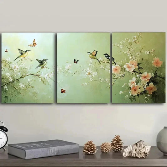 3pcs The Bird is on the Branch Painting Wall Art Set Canvas Framed 40x60cm - High Quality Print 100% Australian Made Wall Canvas Ready to Hang