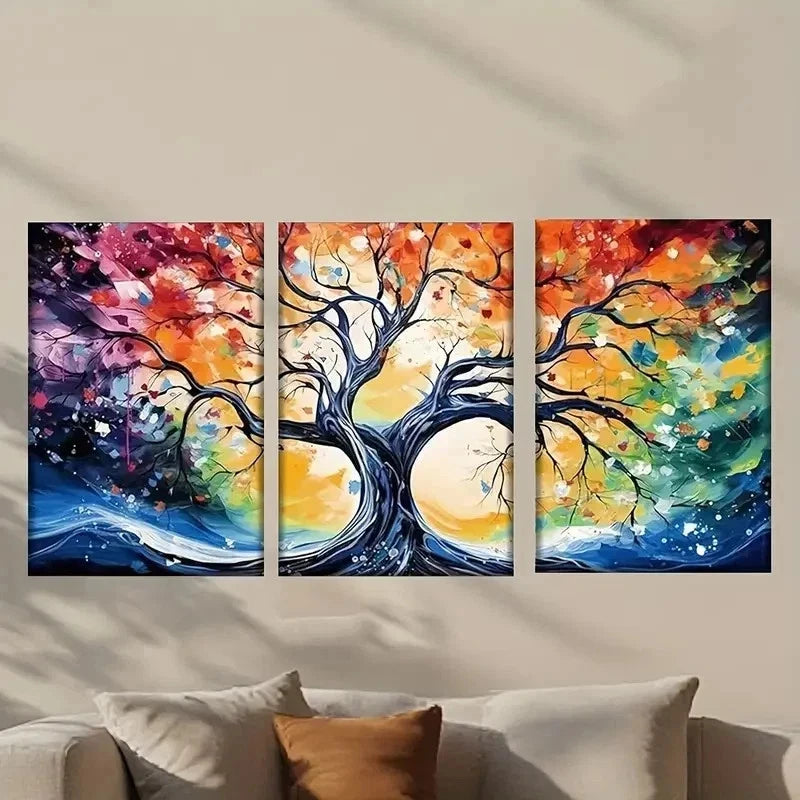 3pcs Abstract Colorful Tree Painting Wall Art Set Canvas Framed 50x70cm - High Quality Print 100% Australian Made Wall Canvas Ready to Hang - Bella Home Decor