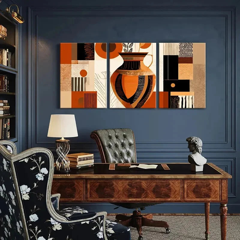 3pcs Abstract Vase Art Geometric Patterns Metal Print Ready to Hang Art - Bella Home Decor