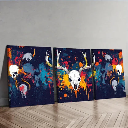 3pcs A pattern of skulls and bison horns Wall Art Set Canvas Unframed - High Quality Print 100% Australian Made Wall Canvas - Bella Home Decor