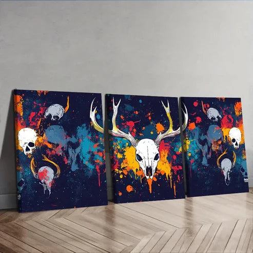 3pcs A pattern of skulls and bison horns Wall Art Set Canvas Unframed - High Quality Print 100% Australian Made Wall Canvas