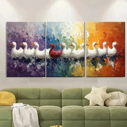 3pcs White Red Ducks Animals RI   Wall Art Set Canvas Framed 60x90cm - High Quality Print 100% Australian Made Wall Canvas Ready to Hang - Bella Home Decor
