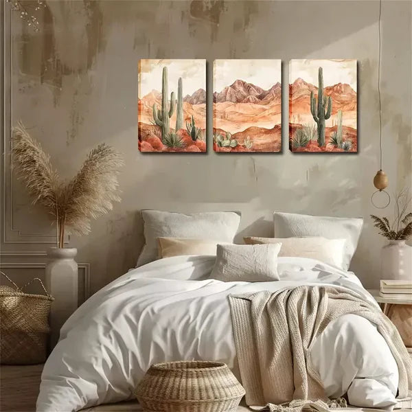 3pcs Relaxing, Desert Cactus Wall Art Set Canvas Framed 60x90cm - High Quality Print 100% Australian Made Wall Canvas Ready to Hang - Bella Home Decor