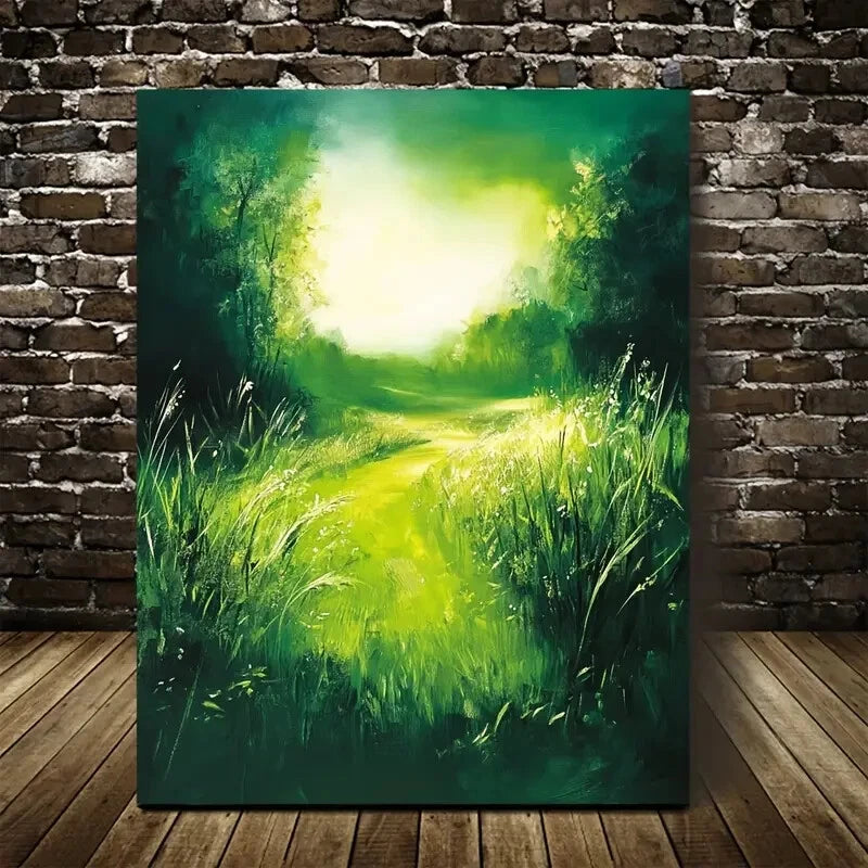 Green Mint Grass Meadow Landscape 40x60cm Metal Print Ready to Hang - Bella Home Decor