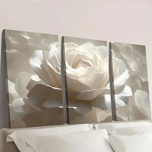 3pcs White Rose Print Flower Art D Wall Art Set Canvas Unframed - High Quality Print 100% Australian Made Wall Canvas