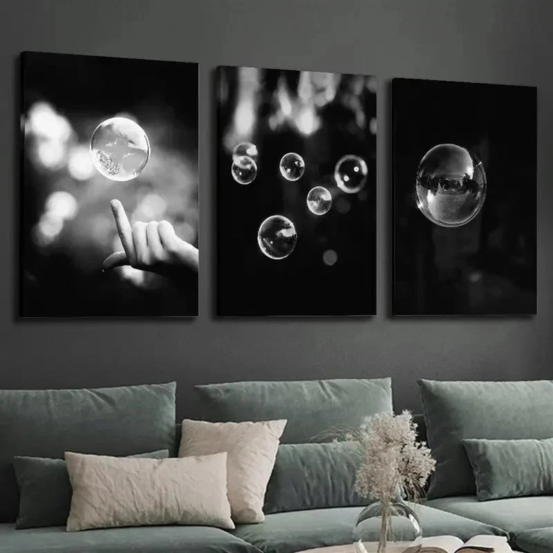 3pcs Abstract Bubble Art Black and White Wall Art Set Canvas Framed 40x60cm - High Quality Print 100% Australian Made Wall Canvas Ready to Hang - Bella Home Decor