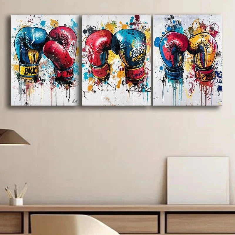3pcs Boxing Gloves Modern Vibrant Sports Metal Print Ready to Hang Art - Bella Home Decor