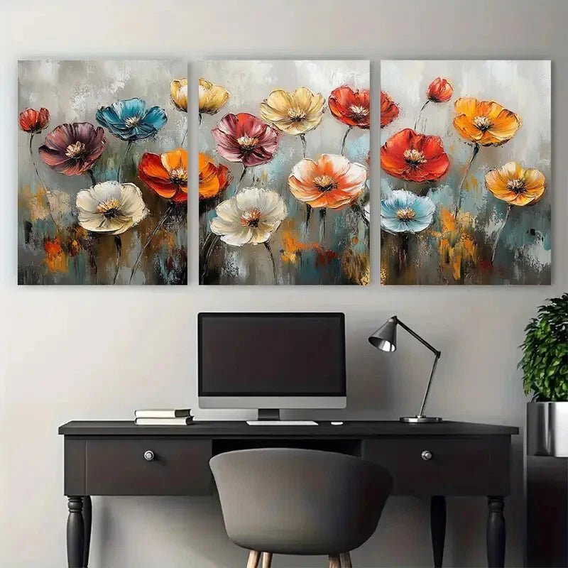 3pcs Dreamy Colorful Blossoms Floral Neutral Tones Metal Print Ready to Hang Art - Bella Home Decor