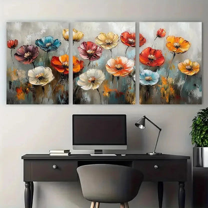 3pcs Dreamy Colorful Blossoms Floral Neutral Tones Metal Print Ready to Hang Art - Bella Home Decor