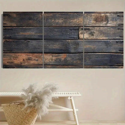 3pcs Vintage Distressed Wood Texture Wall Art Set Canvas Framed 50x70cm - High Quality Print 100% Australian Made Wall Canvas Ready to Hang
