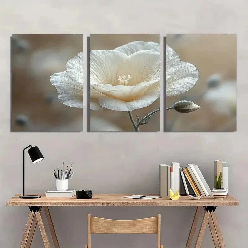3pcs White Lisianthus Flower Gentian Plant Metal Print Ready to Hang Art - Bella Home Decor