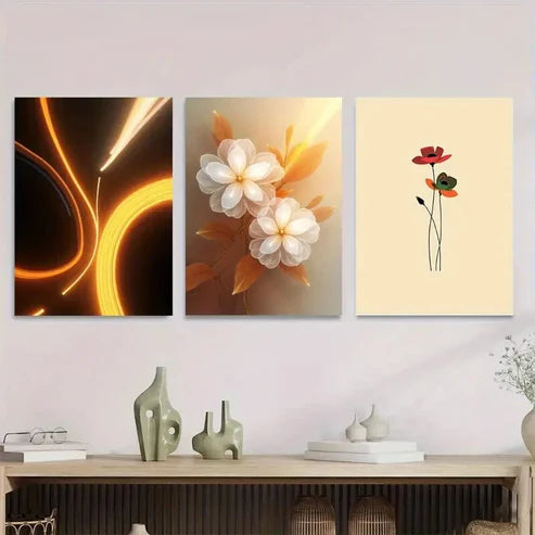 3pcs Modern Floral Elegant White Flowers Canvas Unframed - High Quality Print 100% Australian Made Wall Canvas