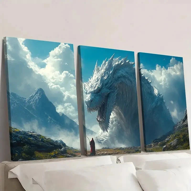 3pcs Fantasy Dragon Art   Wall Art Set Canvas Framed 50x70cm - High Quality Print 100% Australian Made Wall Canvas Ready to Hang