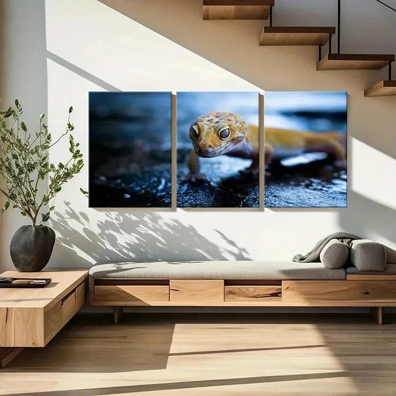 3pcs Small Reptile Gecko on the Floor Wall Art Set Canvas Framed 60x90cm - High Quality Print 100% Australian Made Wall Canvas Ready to Hang - Bella Home Decor