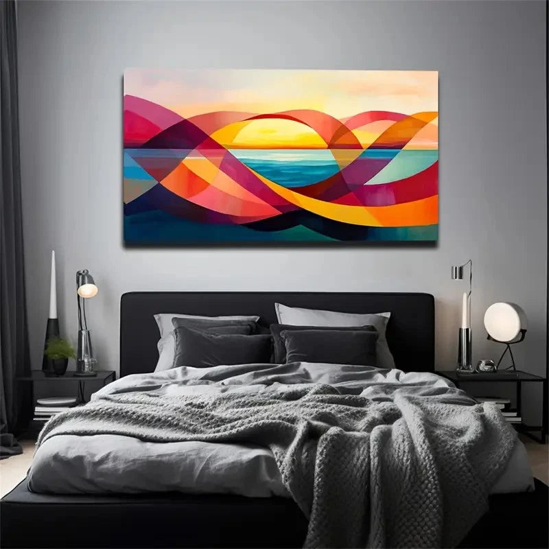 Horizontal Abstract Ocean Waves Wall Art Canvas Office Home Room Framed 120x60cm
