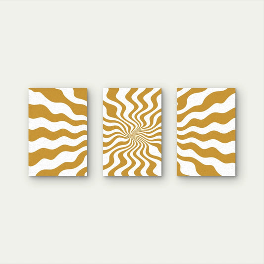 3pcs Retro Gold and White Wavy Line Abstract Wall Art Set Canvas Framed 40x60cm - High Quality Print 100% Australian Made Wall Canvas Ready to Hang