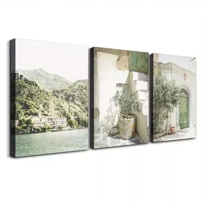3pcs Minimalist Italian Cityscape Wall Art Set Canvas Framed 50x70cm - High Quality Print 100% Australian Made Wall Canvas Ready to Hang - Bella Home Decor