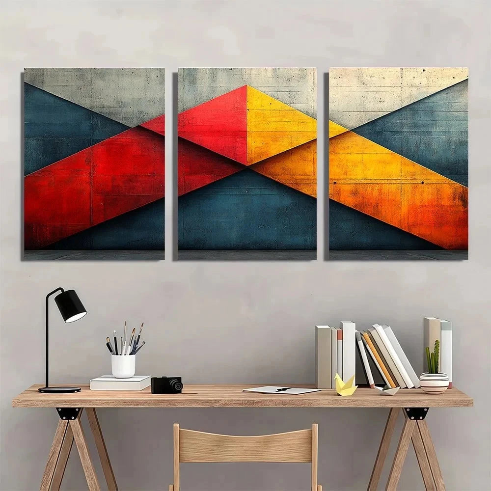 3pcs Modern Abstract Geometric Painting Metal Print Ready to Hang Art - Bella Home Decor