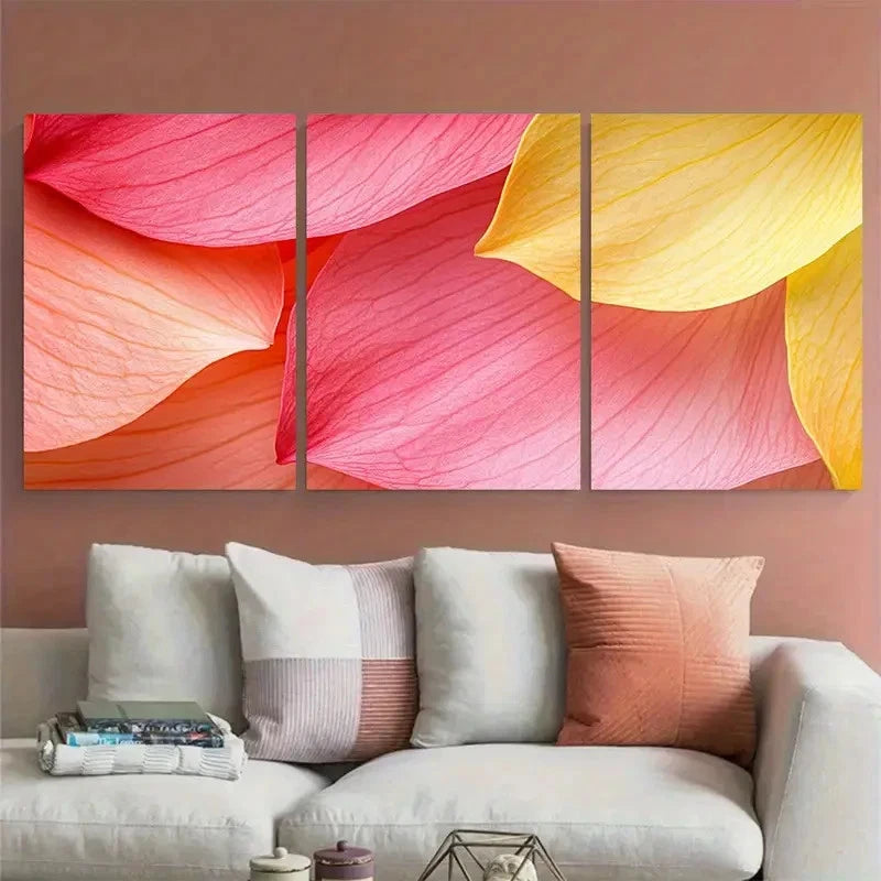 3pcs Contrast Pink And Yellow Petals Close Up Wall Art Set Canvas Framed 40x60cm - High Quality Print 100% Australian Made Wall Canvas Ready to Hang - Bella Home Decor
