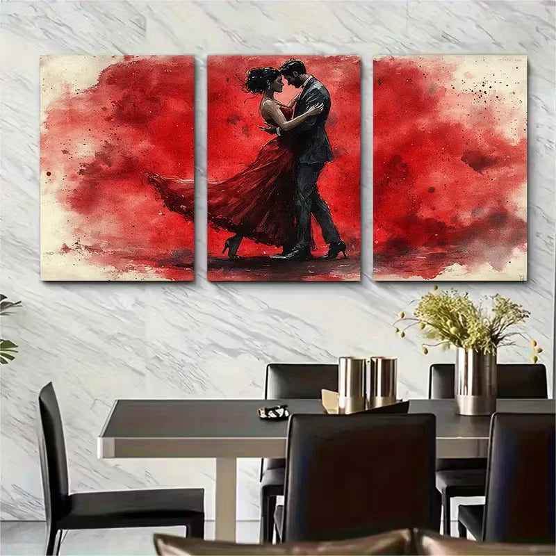3pcs Elegant Tango Dancers Watercolor Metal Print Ready to Hang Art