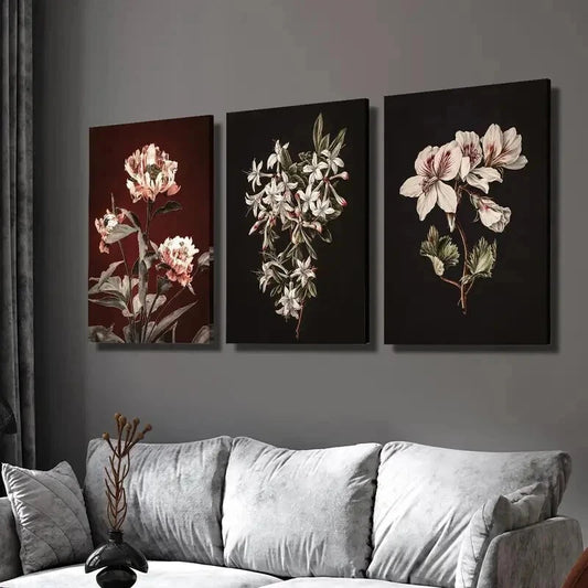 3pcs Botanical Flowers Artwork Portrait Wall Art Set Canvas Framed 60x90cm - High Quality Print 100% Australian Made Wall Canvas Ready to Hang