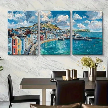 3pcs Isle Of Wight Travel Continuous Perfect Wall Art Set Canvas Framed 50x70cm - High Quality Print 100% Australian Made Wall Canvas Ready to Hang