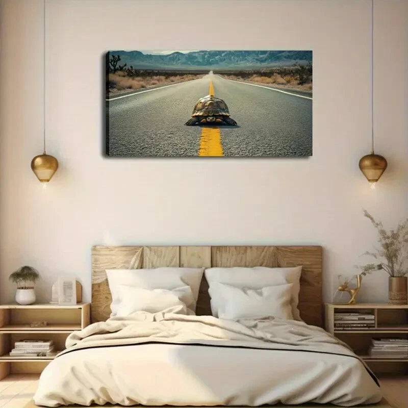 Turtle on Road with Yellow Line Wall Art Canvas Office Home Room Framed 120x60cm - Bella Home Decor