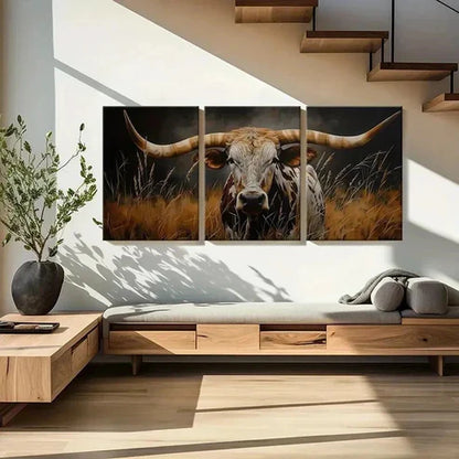 3pcs Texas Longhorn Bull Artwork Wall Art Canvas Unframed - High Quality Print 100% Australian Made Wall Canvas