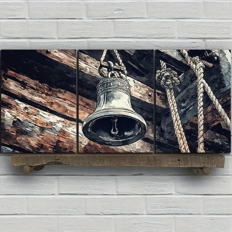 3pcs Corner Of The Ship Old Big Bell Metal Print Ready to Hang Art - Bella Home Decor