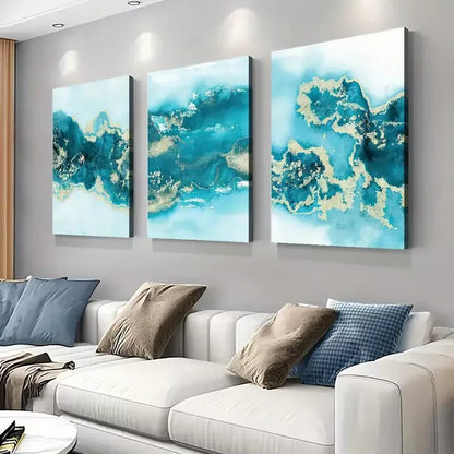 3pcs Turquoise Abstract Canvas Framed 40x60cm - High Quality Print 100% Australian Made Wall Canvas Ready to Hang - Bella Home Decor
