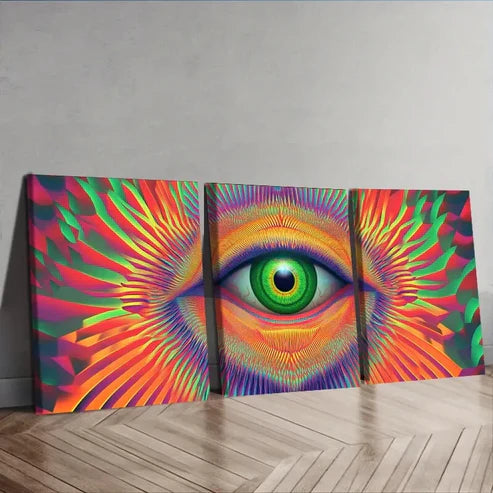 3pcs Psychedelic Rainbow Eye Design Wall Art Canvas Unframed - High Quality Print 100% Australian Made Wall Canvas