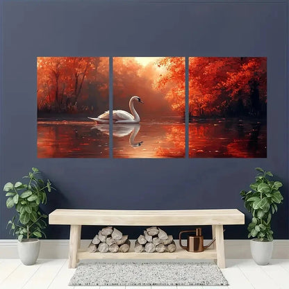 3pcs Swan Painting Print Animal Art Nature Metal Print Ready to Hang Art - Bella Home Decor