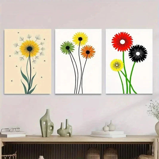 3pcs Colorful Modern Floral Abstract Flower Wall Art Set Canvas Framed 50x70cm - High Quality Print 100% Australian Made Wall Canvas Ready to Hang