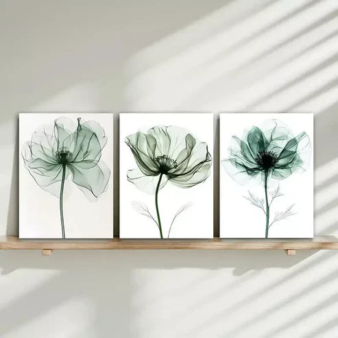 3pcs Elegant Floral With Transparent Petals Wall Art Canvas Unframed - High Quality Print 100% Australian Made Wall Canvas