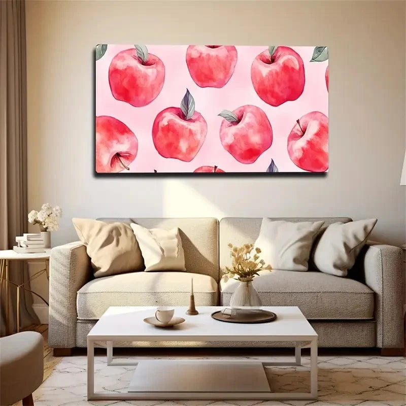 Vibrant Red Apples Watercolor Wall Art Canvas Office Home Room Framed 120x60cm