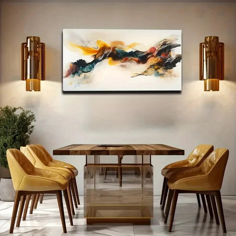 Vibrant Fluid Design In Orange Wall Art Canvas Office Home Room Framed 120x60cm