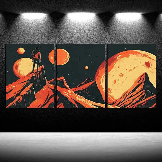 3pcs Vibrant Cosmic Exploration Astronomical Metal Print Ready to Hang Art